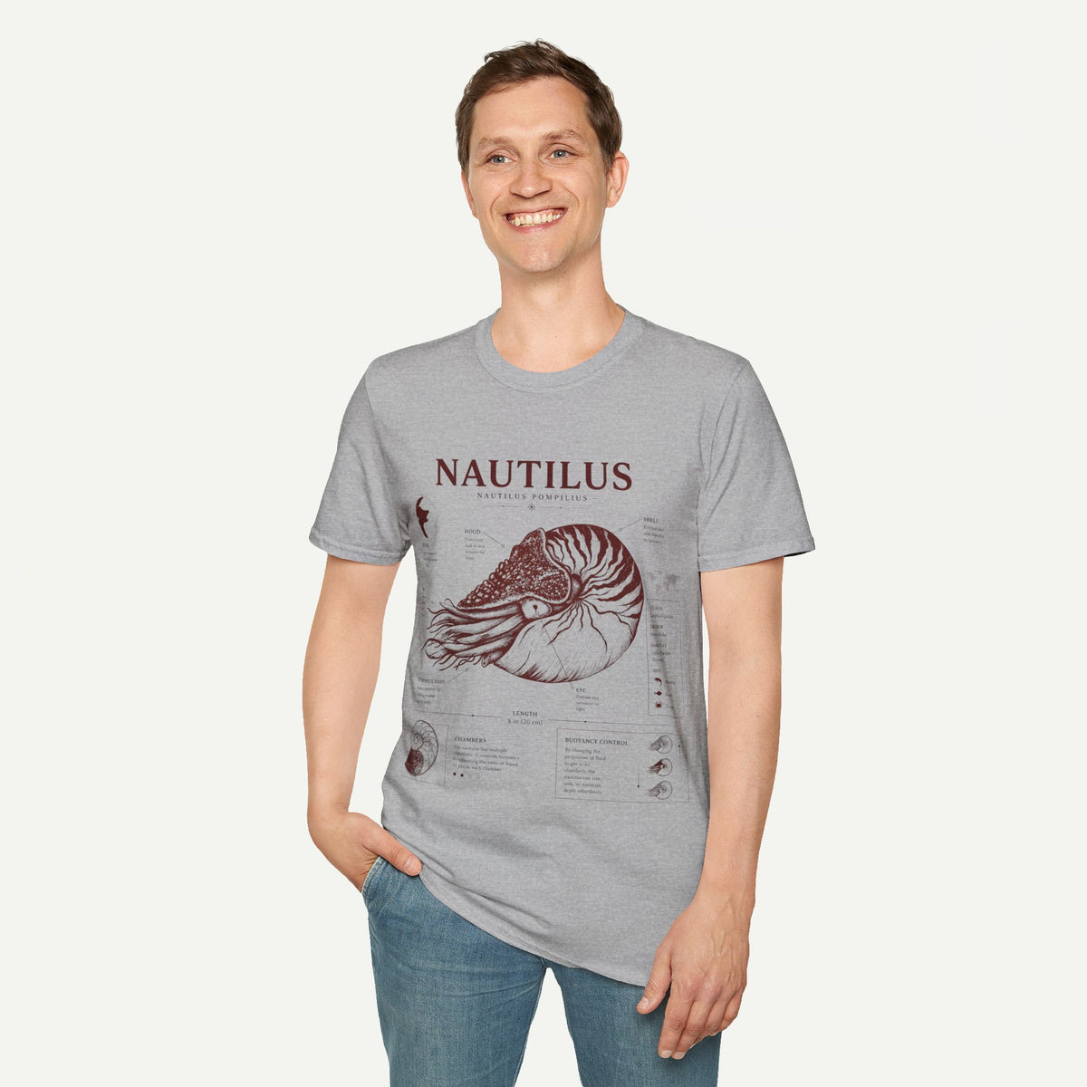 Nautilus Shell  Anatomy Graphic T-Shirt — Vintage Marine Biology Illustration
