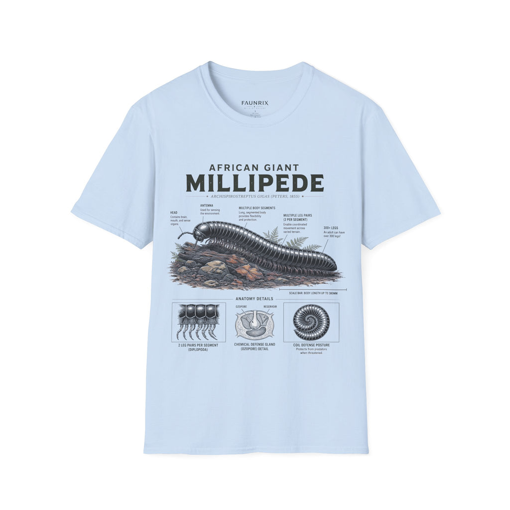 Millipede Anatomy T-Shirt — 'African Giant Millipede' Scientific Graphic Tee