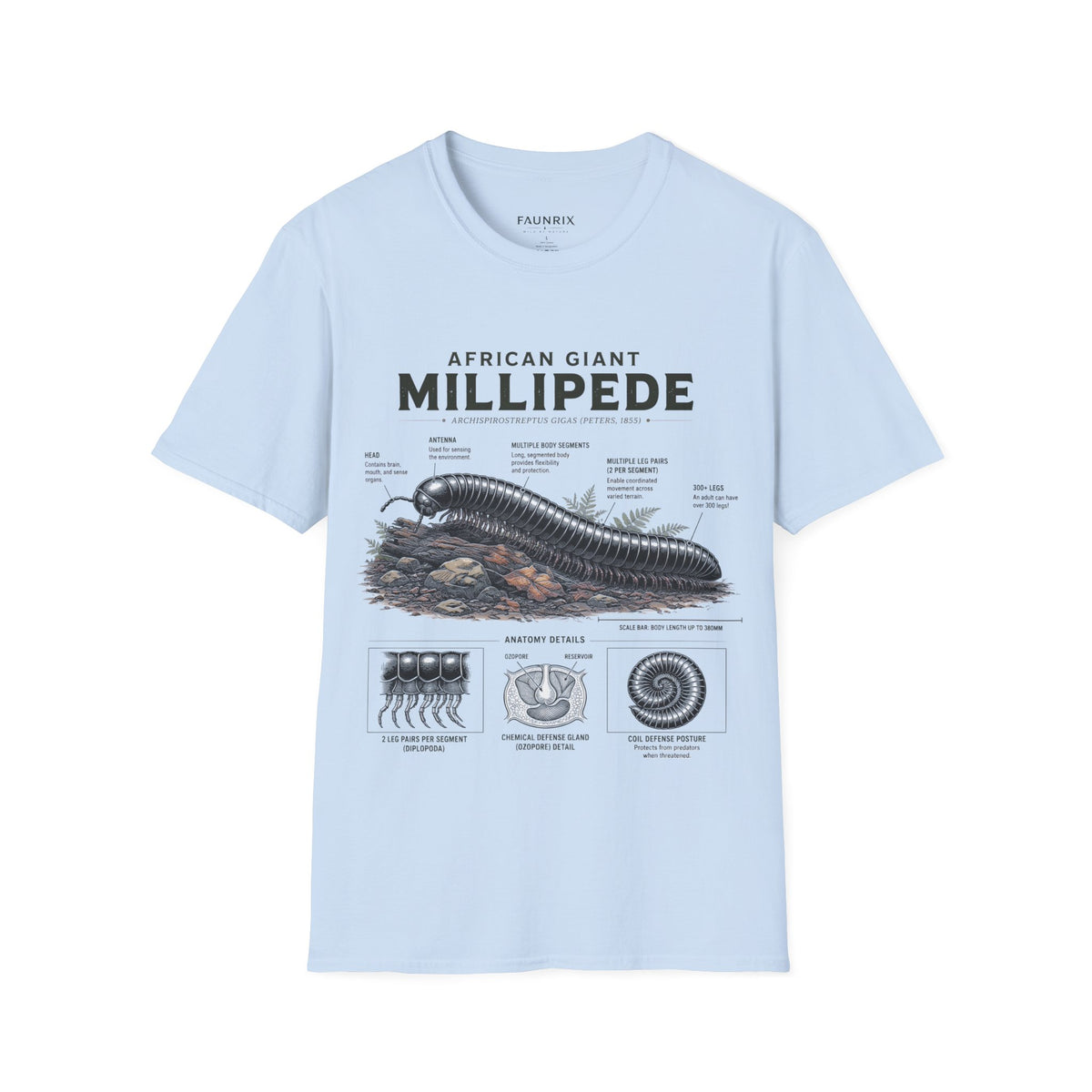 Millipede Anatomy T-Shirt — 'African Giant Millipede' Scientific Graphic Tee