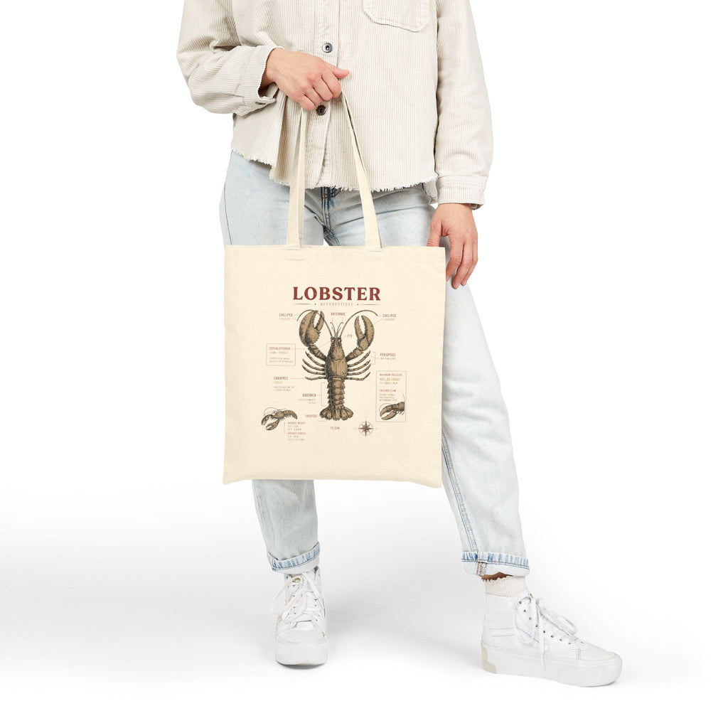 Lobster Anatomy Canvas Tote Bag — Vintage Seafood Illustration Grocery Market Tote
