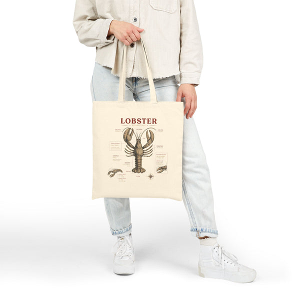 Lobster Anatomy Canvas Tote Bag — Vintage Seafood Illustration Grocery Market Tote