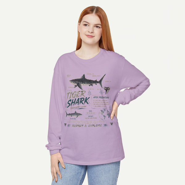 Tiger Shark Graphic Long Sleeve Tee — 'Tiger Shark' Educational Ocean Shirt