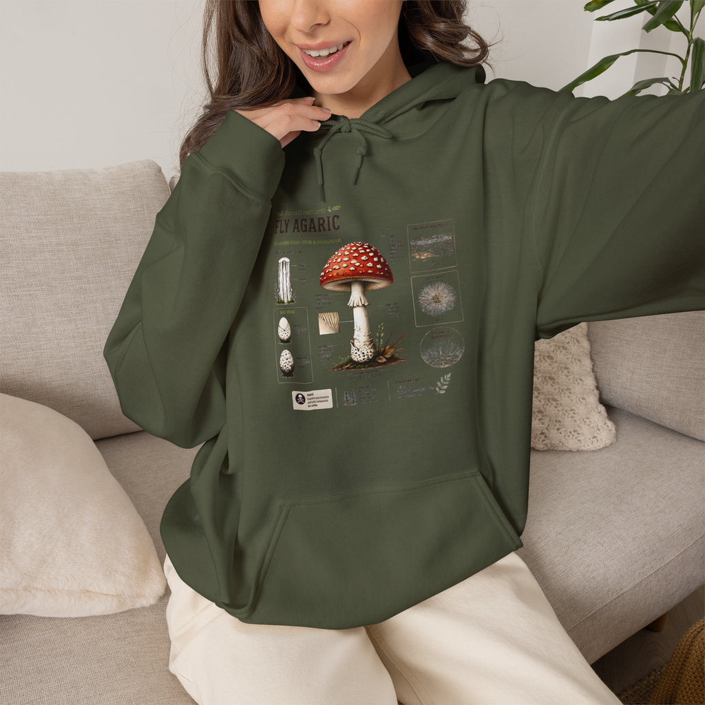 Fly Agaric Mushroom Hoodie – Vintage Mycology Diagram Sweatshirt
