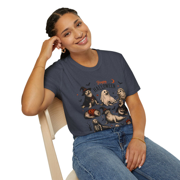 Halloween Seal Crewneck T-Shirt — Happy Halloween Cute Spooky Seal Pals