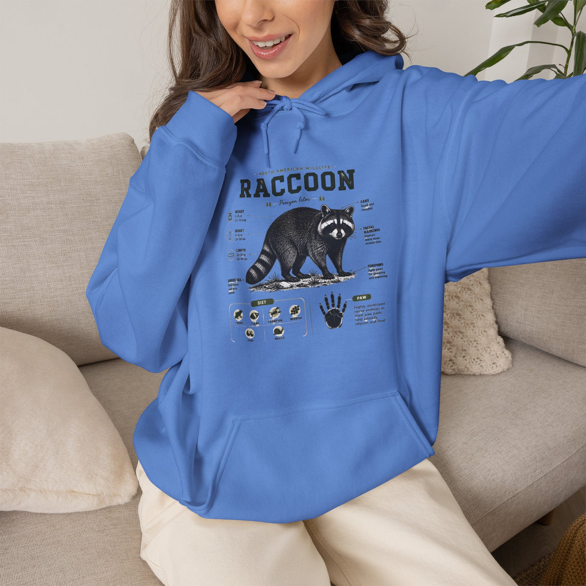 Raccoon Anatomy Hoodie — Vintage Wildlife Illustration Sweatshirt