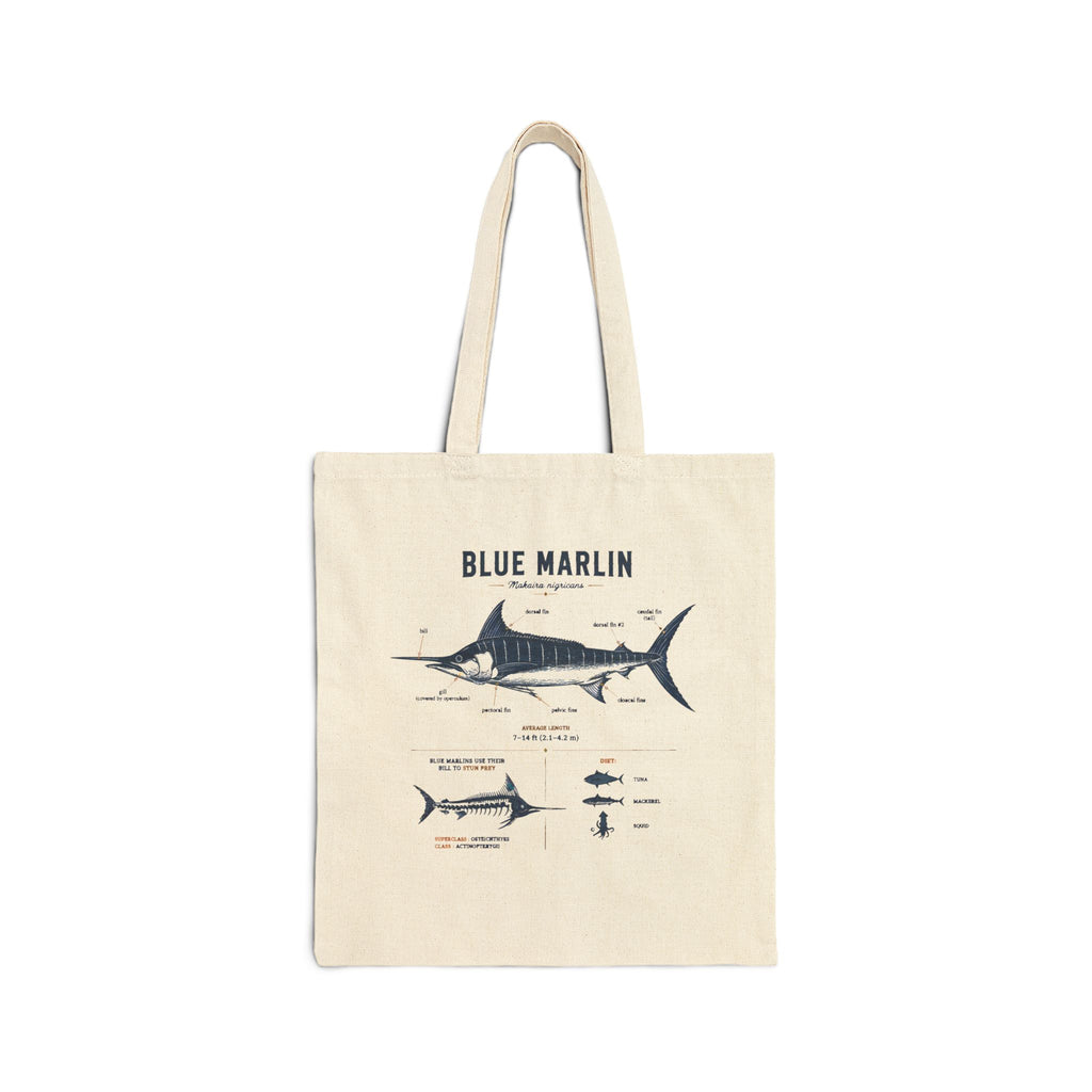 Blue Marlin Anatomy Canvas Tote Bag — Nautical Fish Anatomy Beach Tote