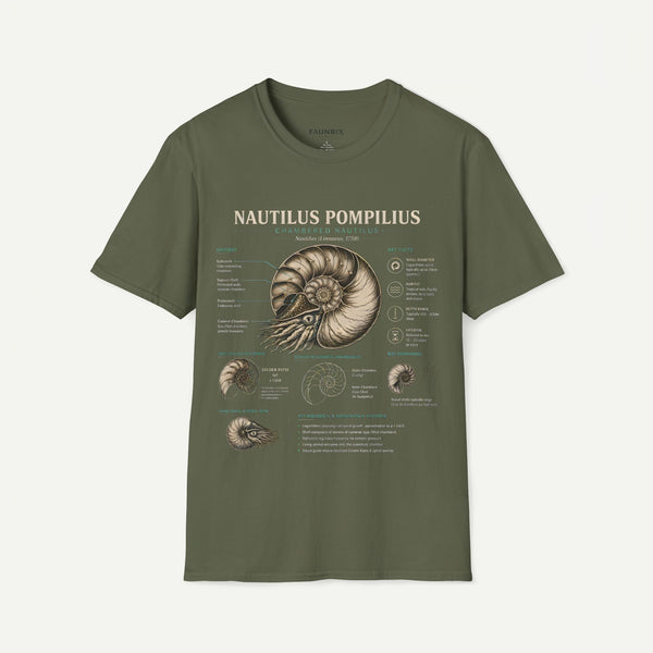 Nautilus Pompilus Shell Anatomy T-Shirt — Vintage Scientific Illustration Tee