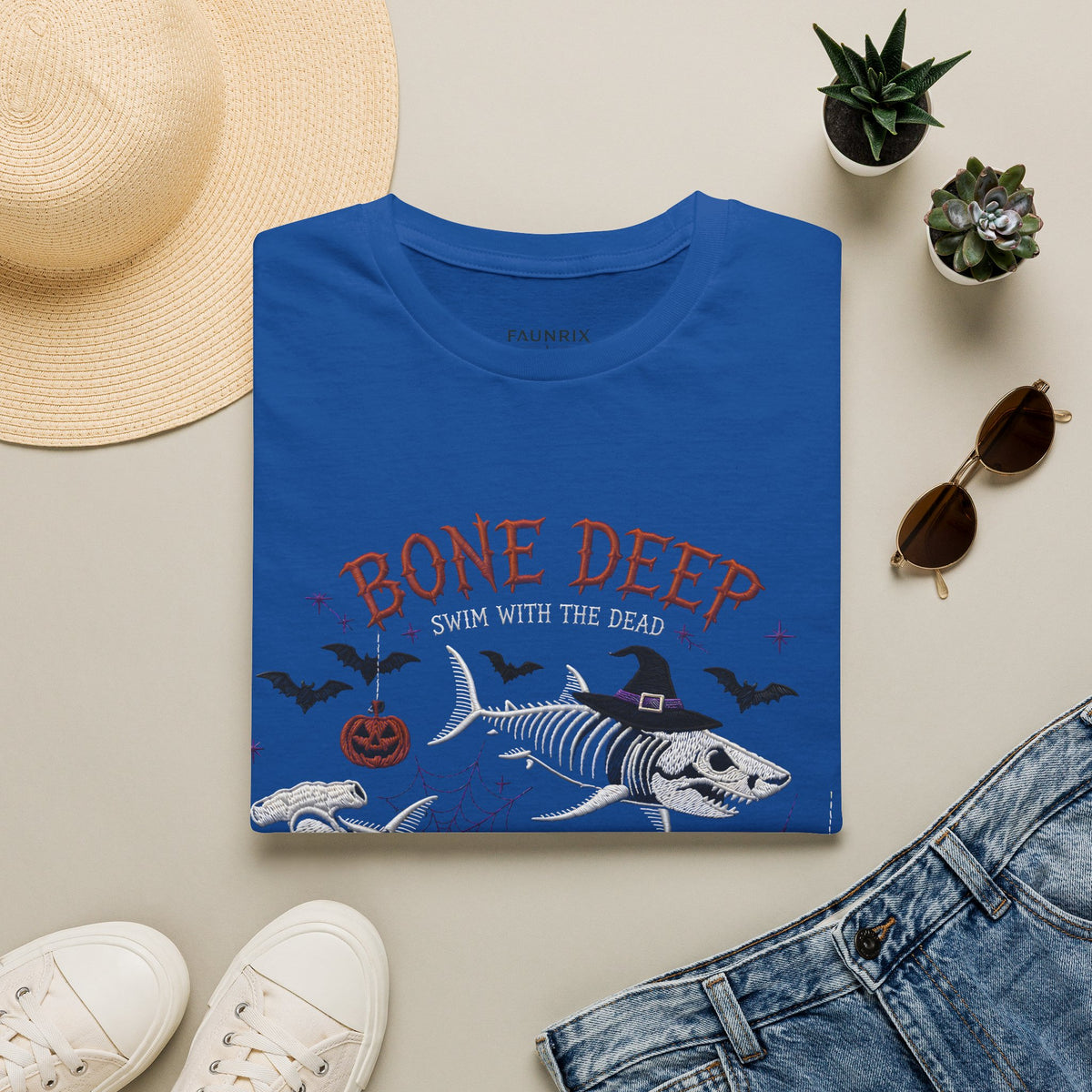 T-Shirt — "Bone Deep" Halloween Fish Skeleton Graphic Tee