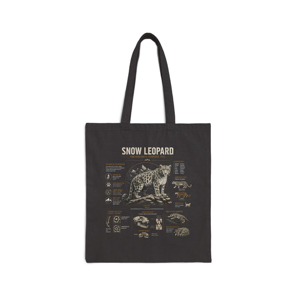 Snow Leopard Anatomy Canvas Tote Bag — Wildlife Illustration & Facts Eco-Friendly Shopper