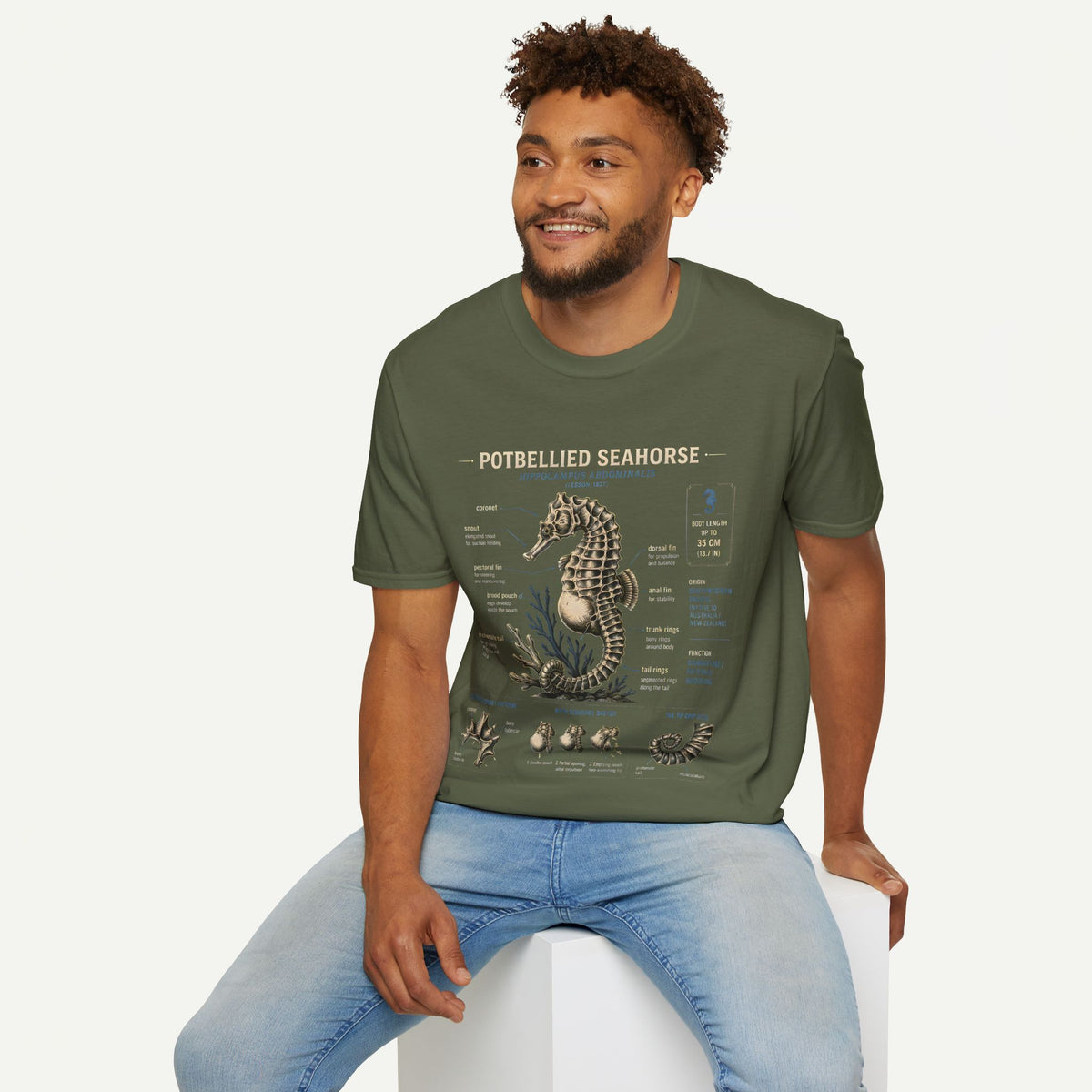 Seahorse Anatomy T-Shirt — Vintage Potbellied Seahorse Illustration