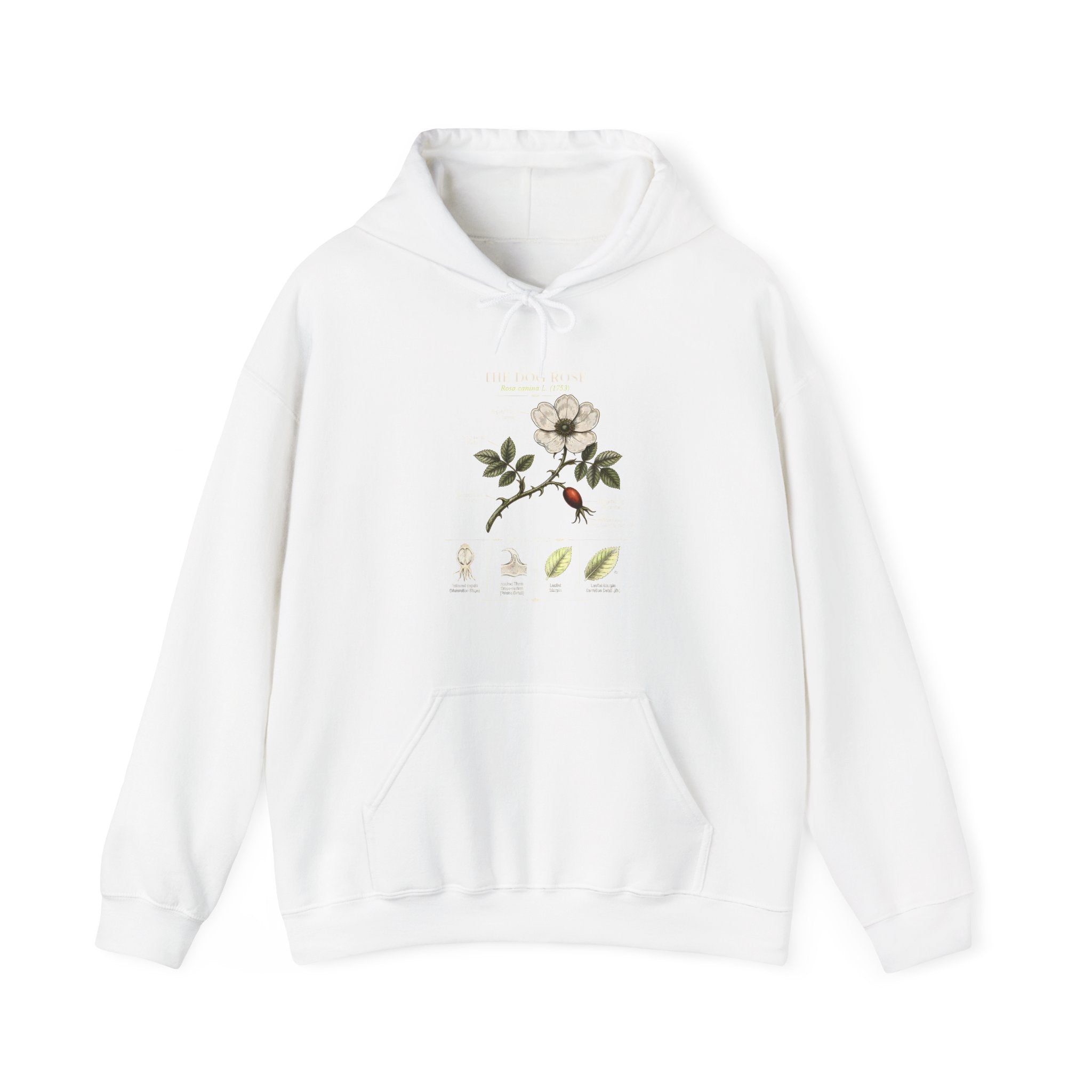 Floral Botanical Hoodie – White Dogwood Illustration with Text Secondary image