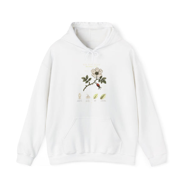 Floral Botanical Hoodie – White Dogwood Illustration with Text
