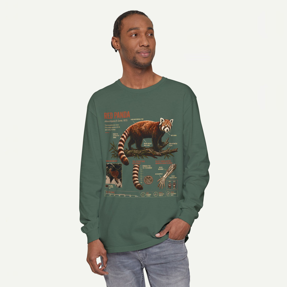 Red Panda Illustrated Long Sleeve Tee — Wildlife Field Guide Shirt