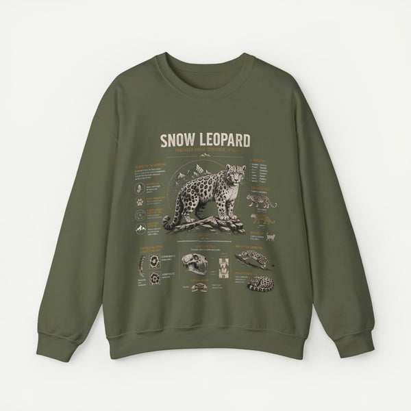 Snow Leopard Anatomy Sweatshirt — Vintage Wildlife Diagram Crewneck