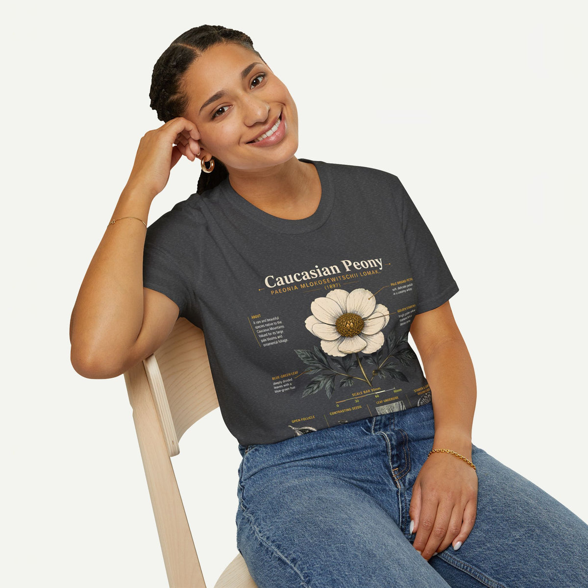 Caucasian Peony Botanical Anatomy T-Shirt — Vintage Floral Illustration Tee