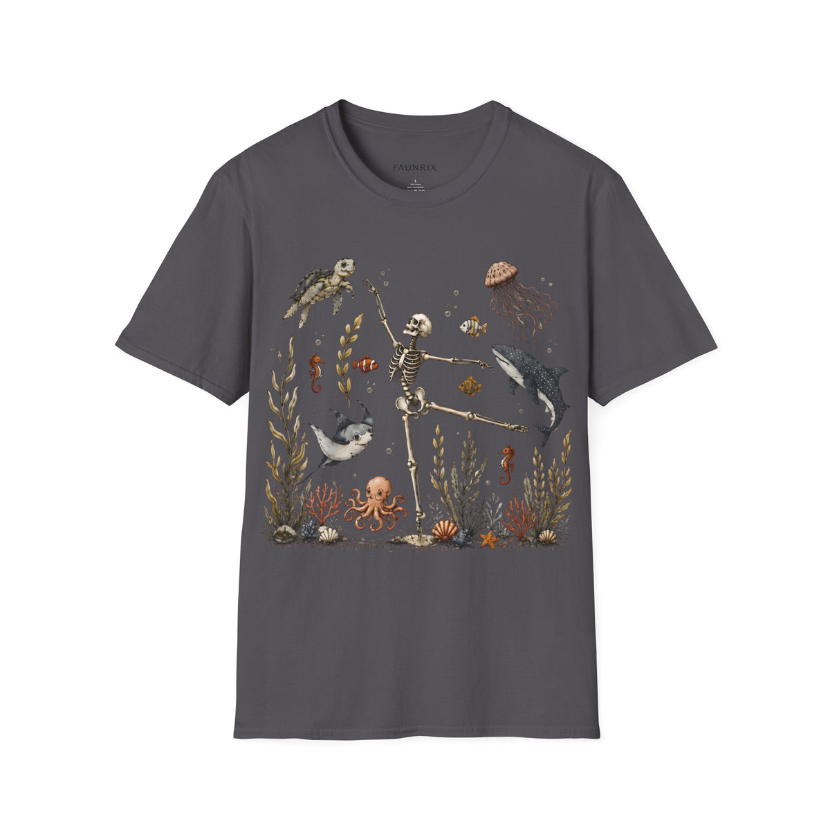 Skeleton & Sea Creatures T-Shirt — Whimsical Underwater Ocean Art Tee