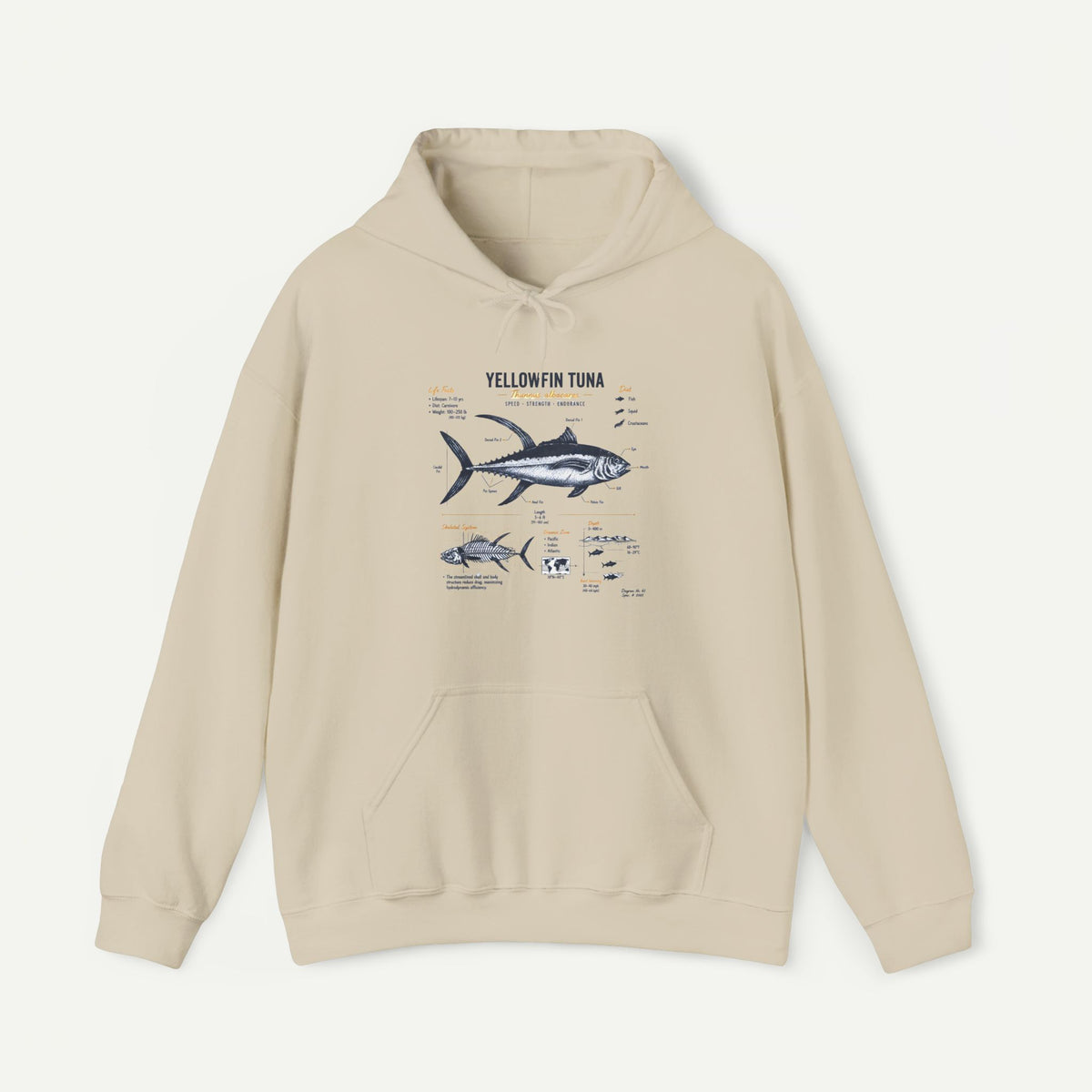 Yellowfin Tuna Anatomy Hoodie — Fishing Diagram Sweatshirt