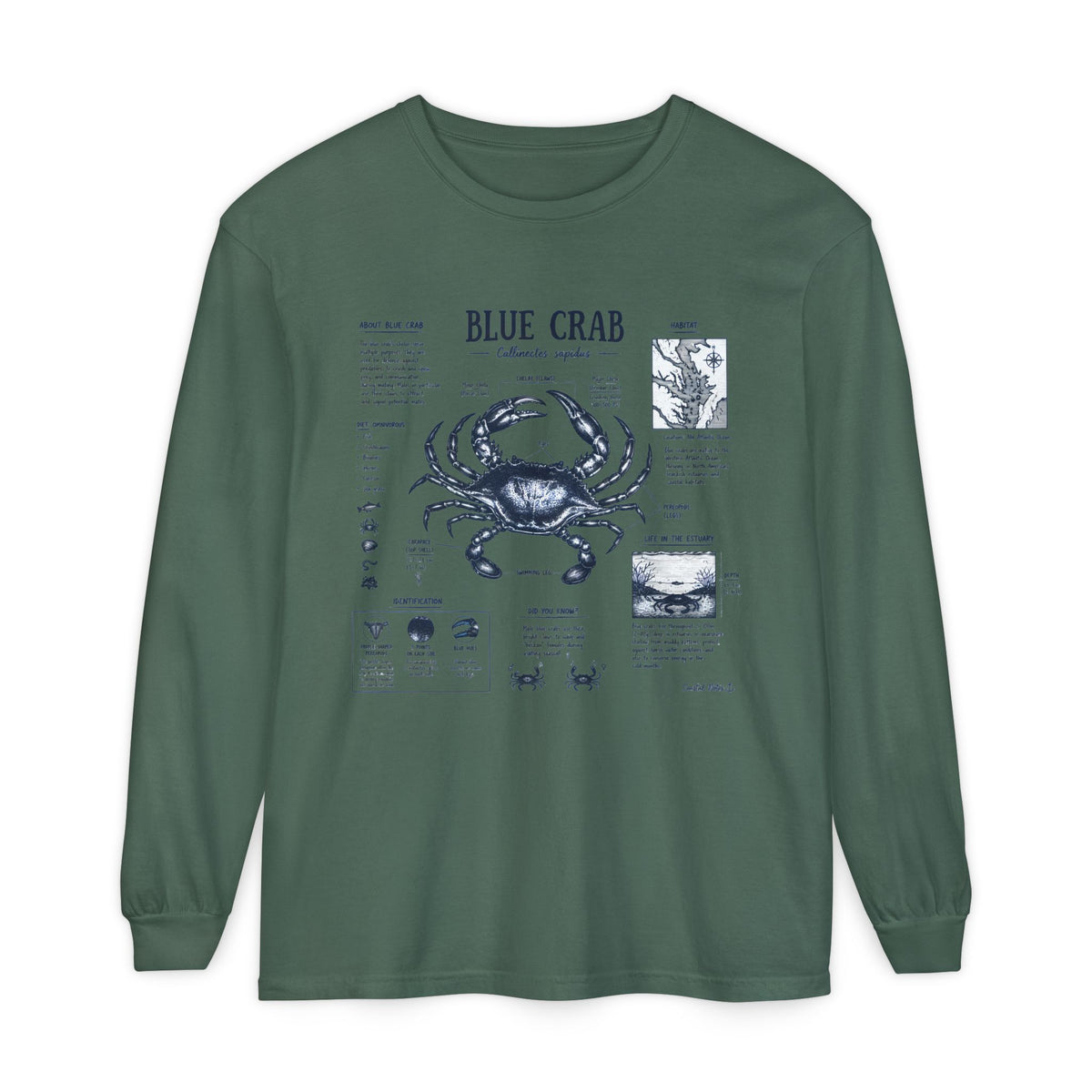 Blue Crab Anatomy Long Sleeve T-Shirt