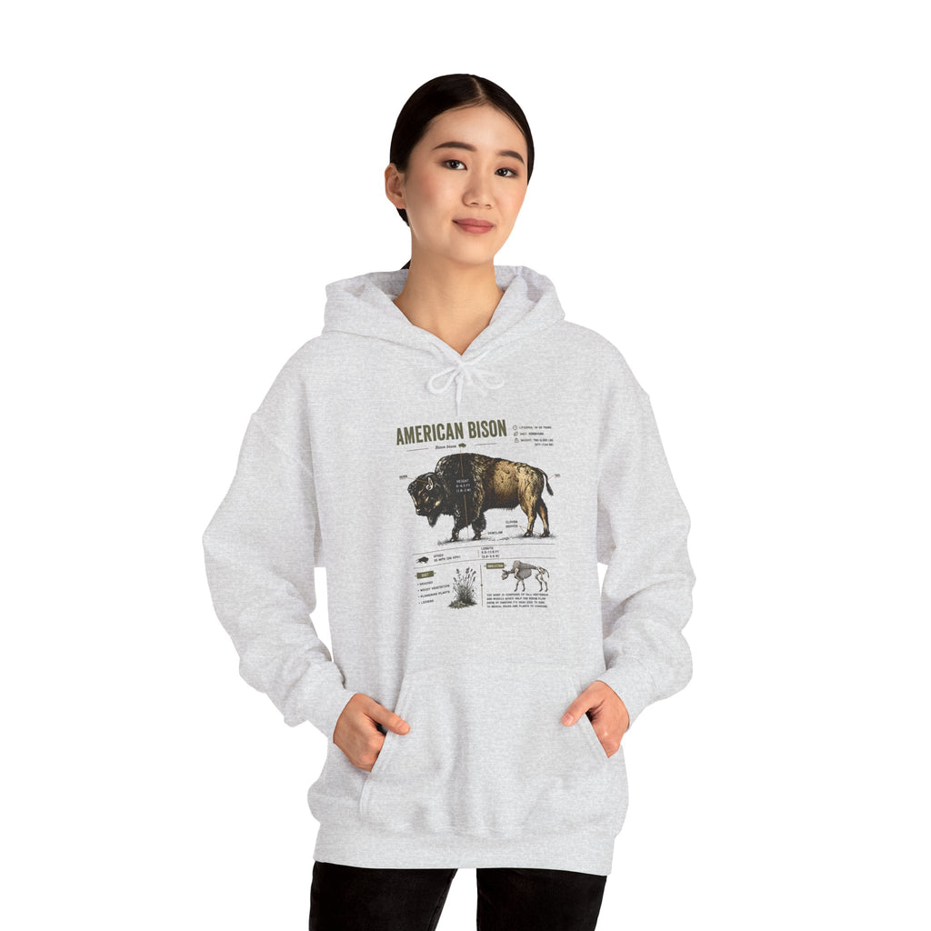Bison Anatomy Hoodie — American Bison Illustration & Facts Sweatshirt
