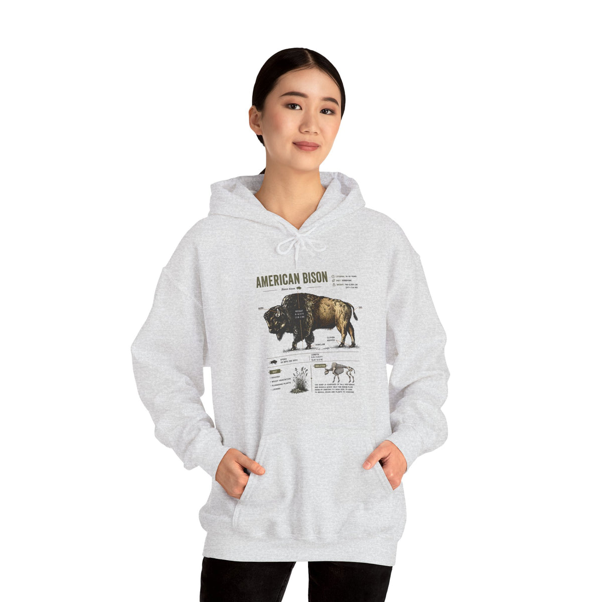 Bison Anatomy Hoodie — American Bison Illustration & Facts Sweatshirt