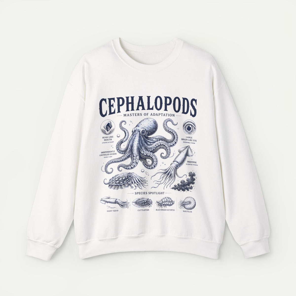 Cephalopods Crewneck Sweatshirt — Vintage Marine Biology Octopus Illustration Main image