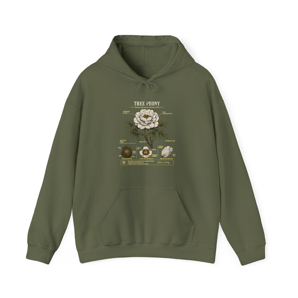 Floral Anatomy Hoodie — 'Tree Peony' Botanical Diagram Pullover