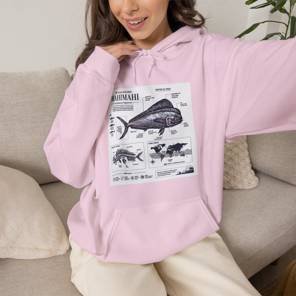 Mahi Mahi Fish Anatomy Hoodie — Illustrated Marine Biology Pullover