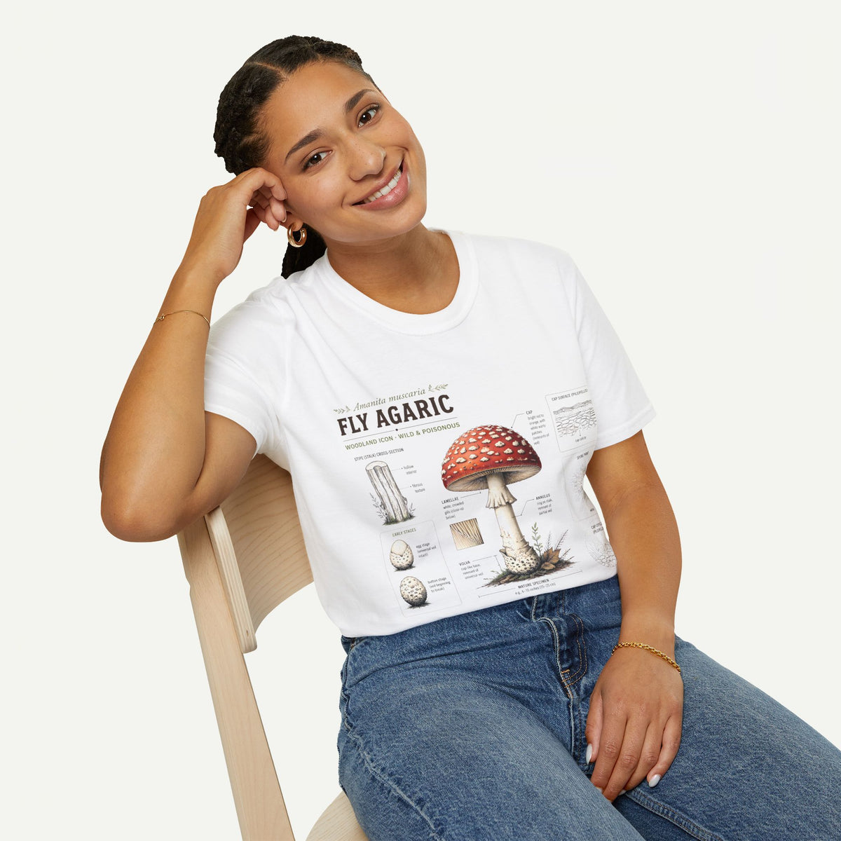 Amanita Mushroom Anatomy T-Shirt — Fly Agaric Botanical Illustration Tee