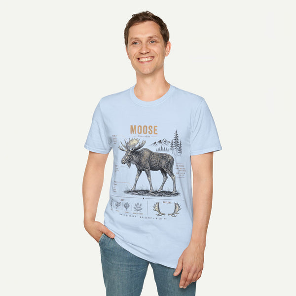 Moose Anatomy T-Shirt — Rustic Woodland Graphic Tee with Moose Design