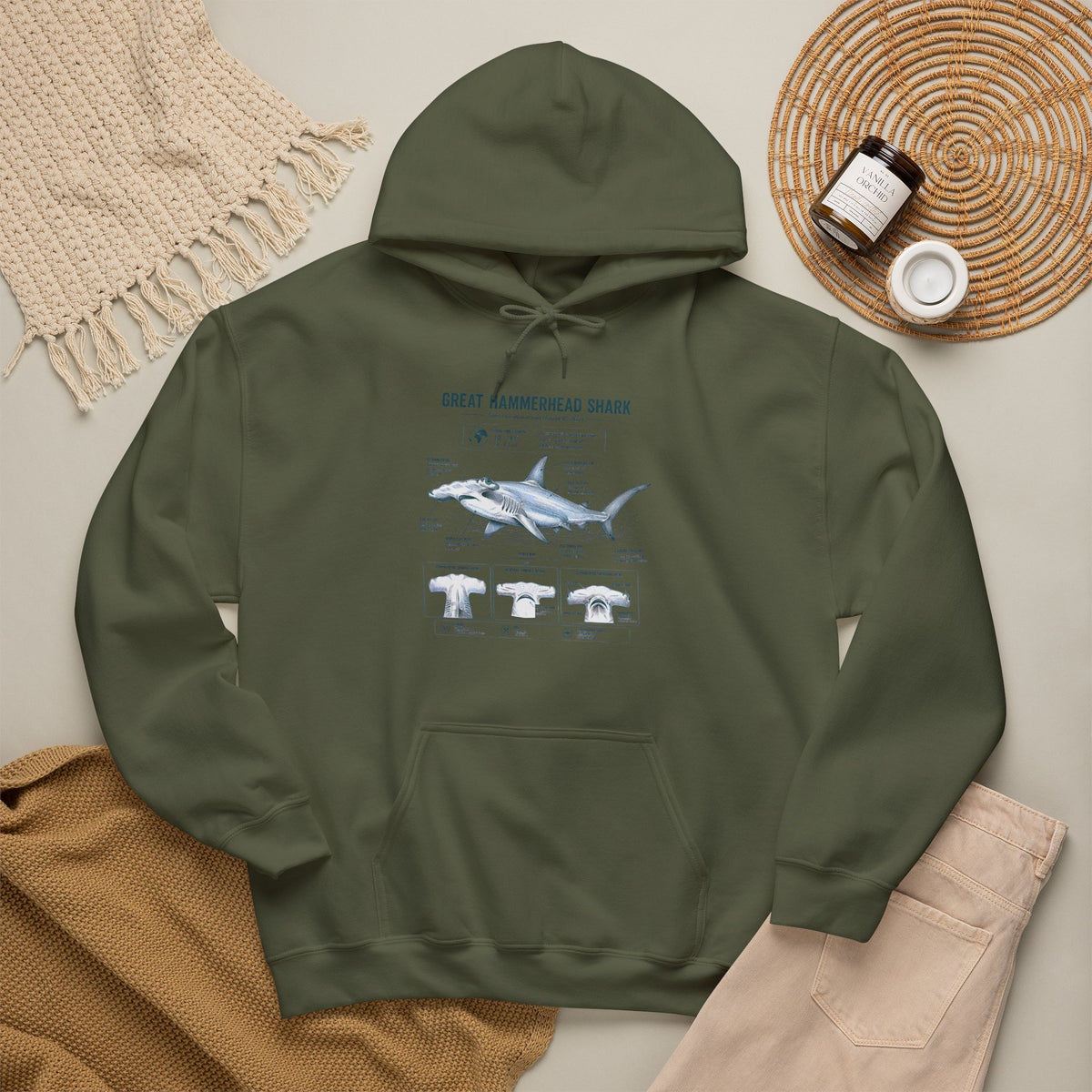 Shark Anatomy Hoodie — Great Hammerhead Shark Diagram Sweatshirt