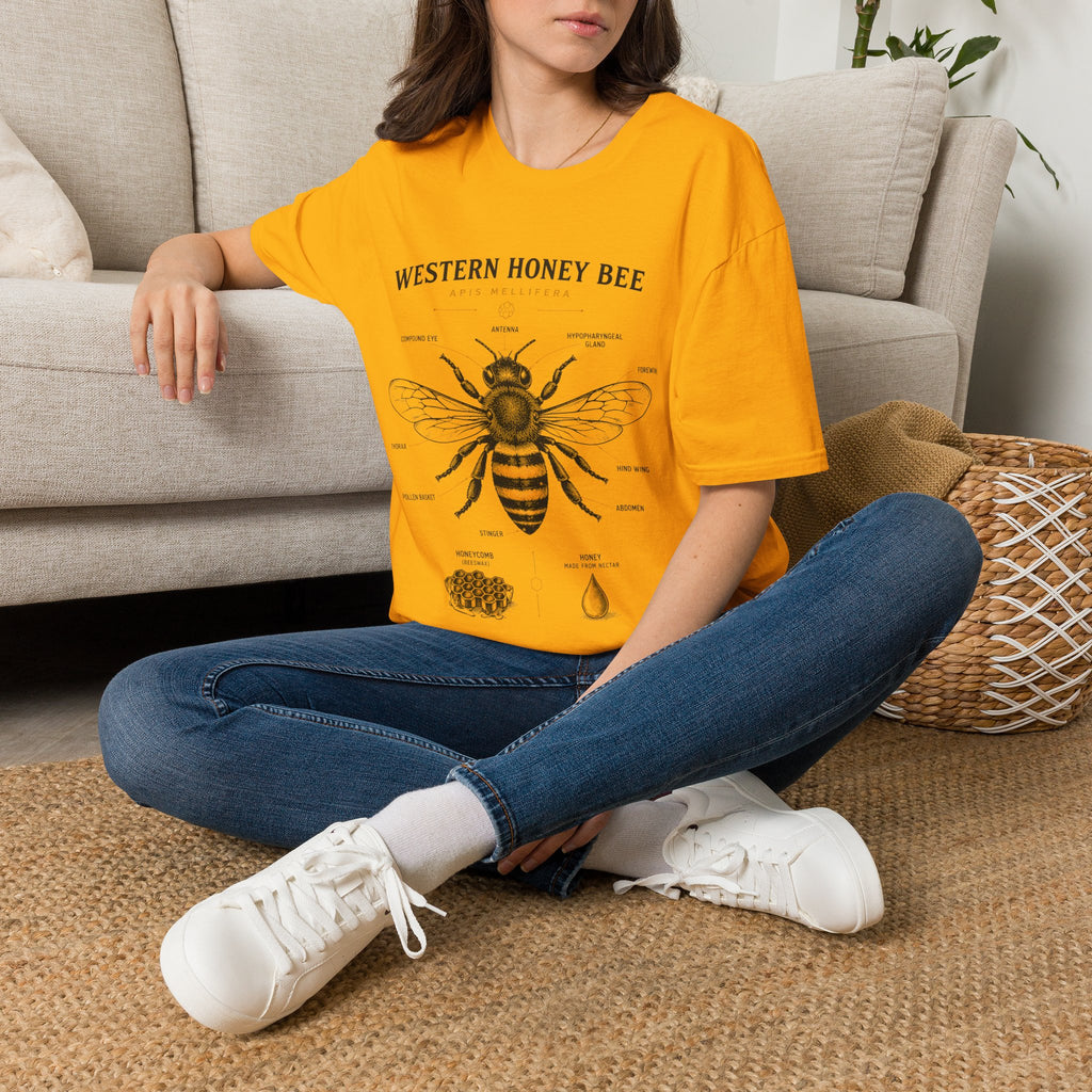 Western Honey Bee Illustration T-Shirt — Apis Mellifera Vintage Bee Anatomy Tee