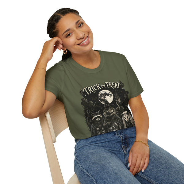 Halloween 'Trick or Treat' T-Shirt — Spooky Moon & Creatures Graphic