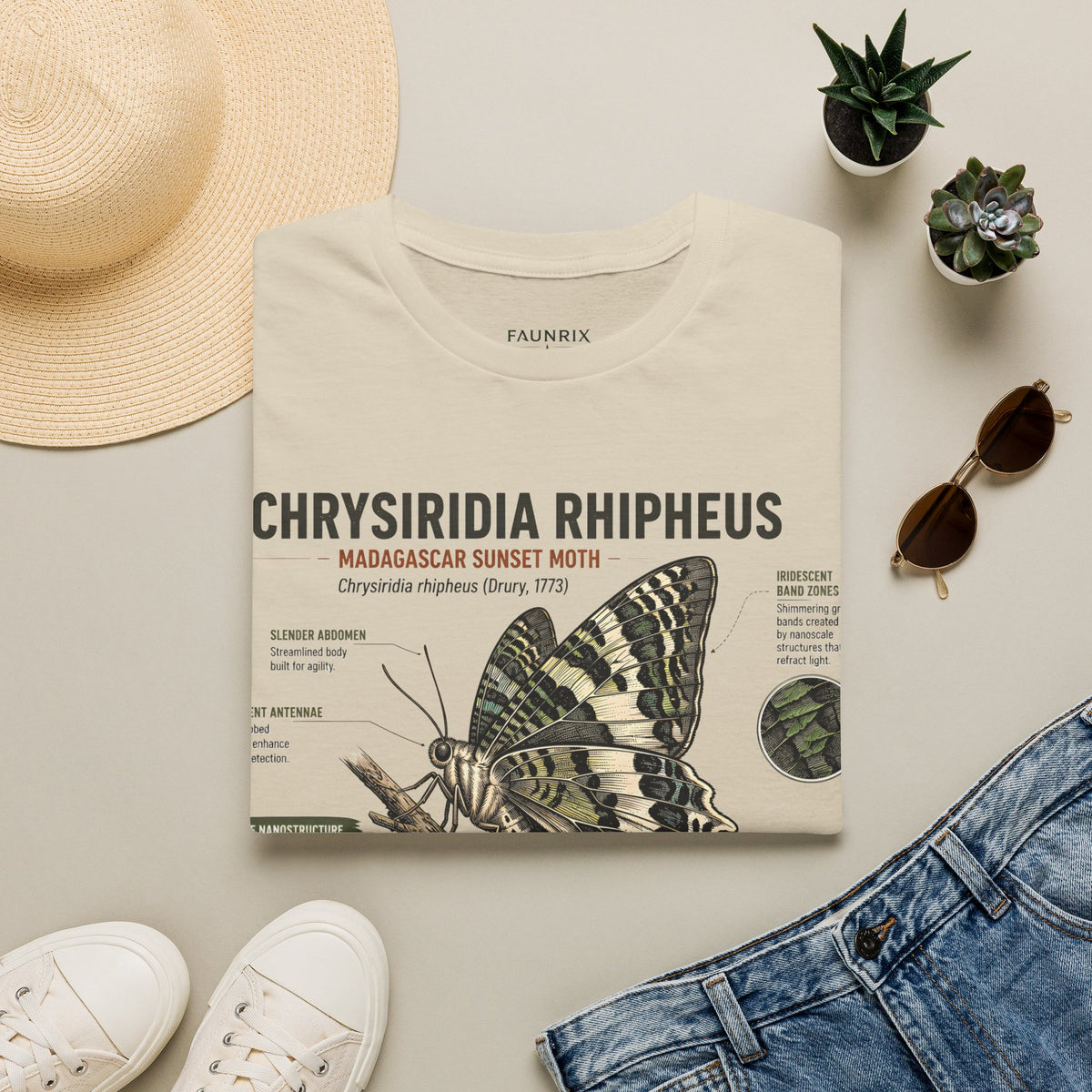 Moth Anatomy Tee — Chrysiridia Rhipheus Madagascar Sunset Moth Scientific Print