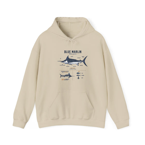 Blue Marlin Illustration Hoodie – Marine Species Diagram Fishing Sweatshirt