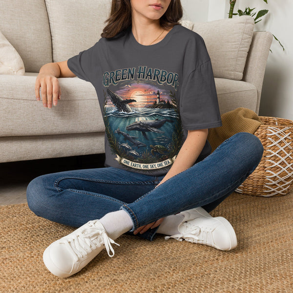 Green Harbor Sunset Whale T-Shirt
