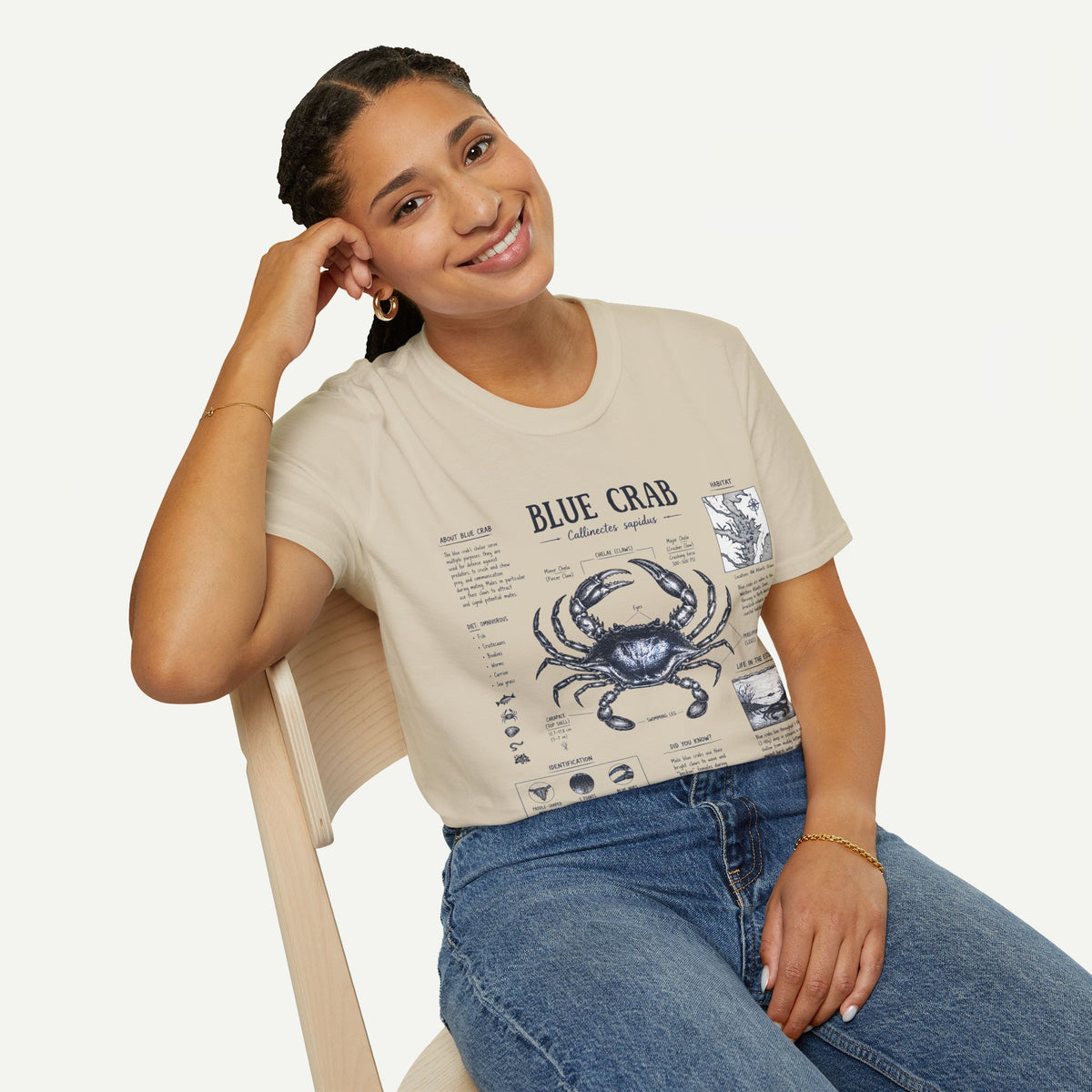 Blue Crab Anatomy T-Shirt — Nautical Vintage Marine Illustration Tee