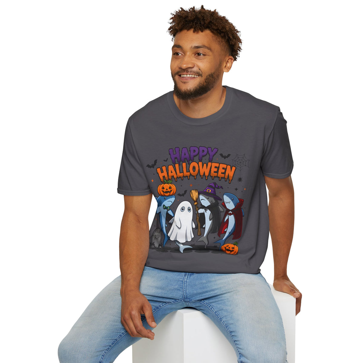 Happy Halloween T-Shirt — Cute Shark, Ghost & Pumpkin Holiday Tee