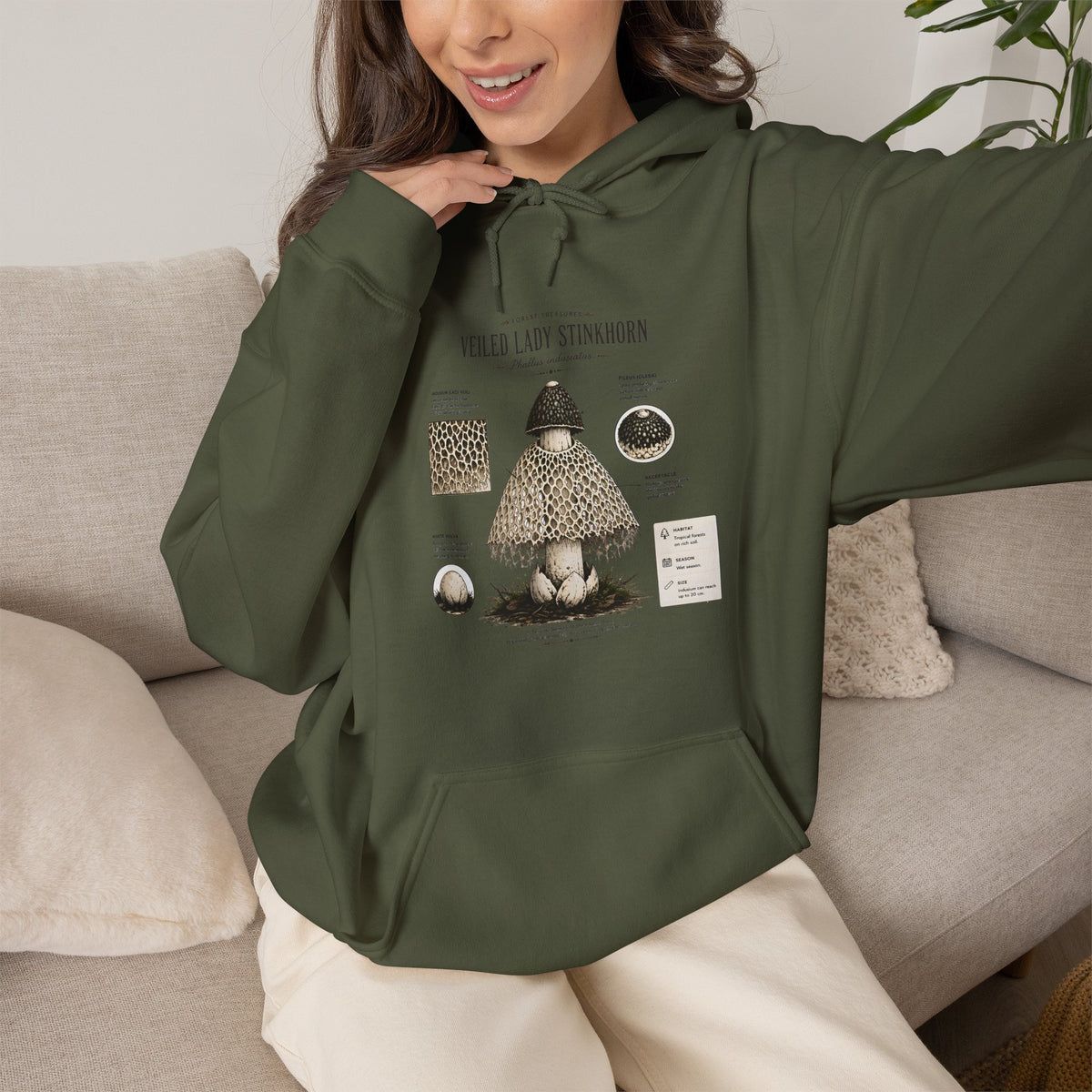 Mushroom Guide Hoodie — Velvet-Lady Stropharia Fungi Illustration Sweatshirt