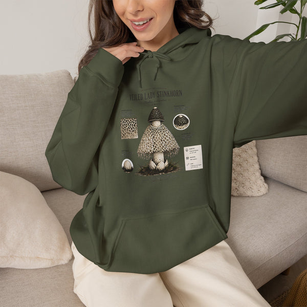 Mushroom Guide Hoodie — Velvet-Lady Stropharia Fungi Illustration Sweatshirt