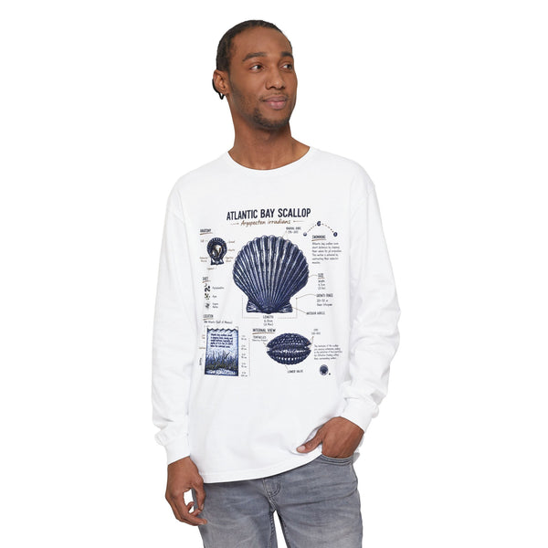 Atlantic Bay Scallop Shell Long Sleeve Tee - Scientific Shell Diagram