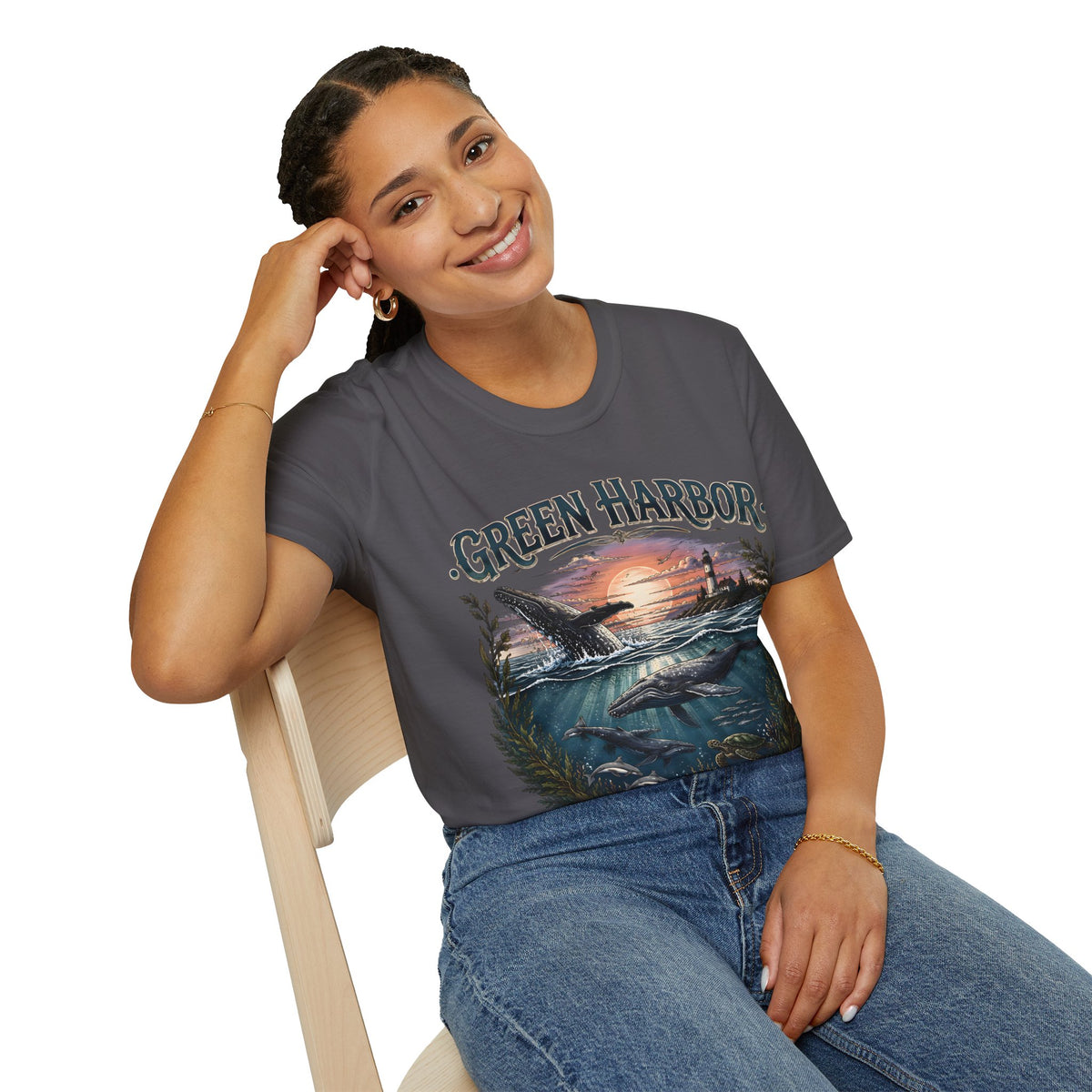 Green Harbor Sunset Whale T-Shirt