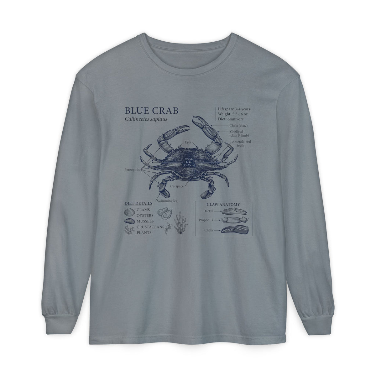 Blue Crab Anatomy Long Sleeve Tee