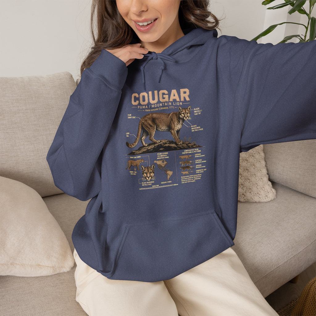 Cougar Anatomy Hoodie — Vintage Wildlife Diagram Pullover for Nature Lovers