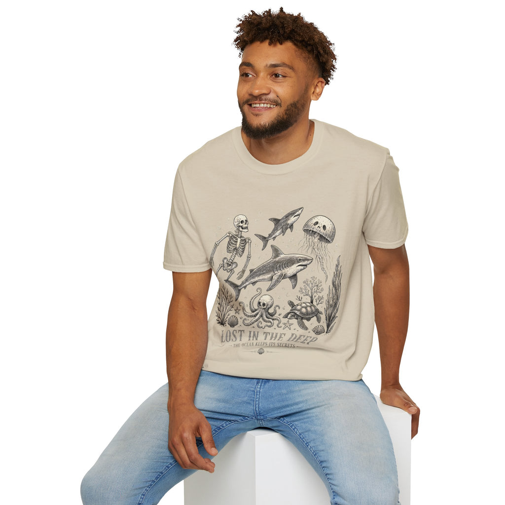 Ocean Skeleton Tee — "Lost in the Deep" Shark & Jellyfish Graphic Shirt