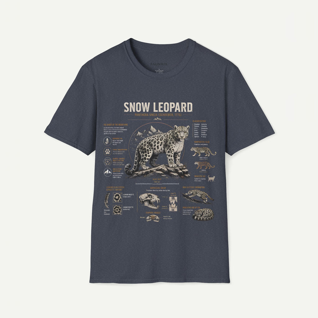 Snow Leopard Anatomy T-Shirt — Vintage Wildlife Illustration Tee