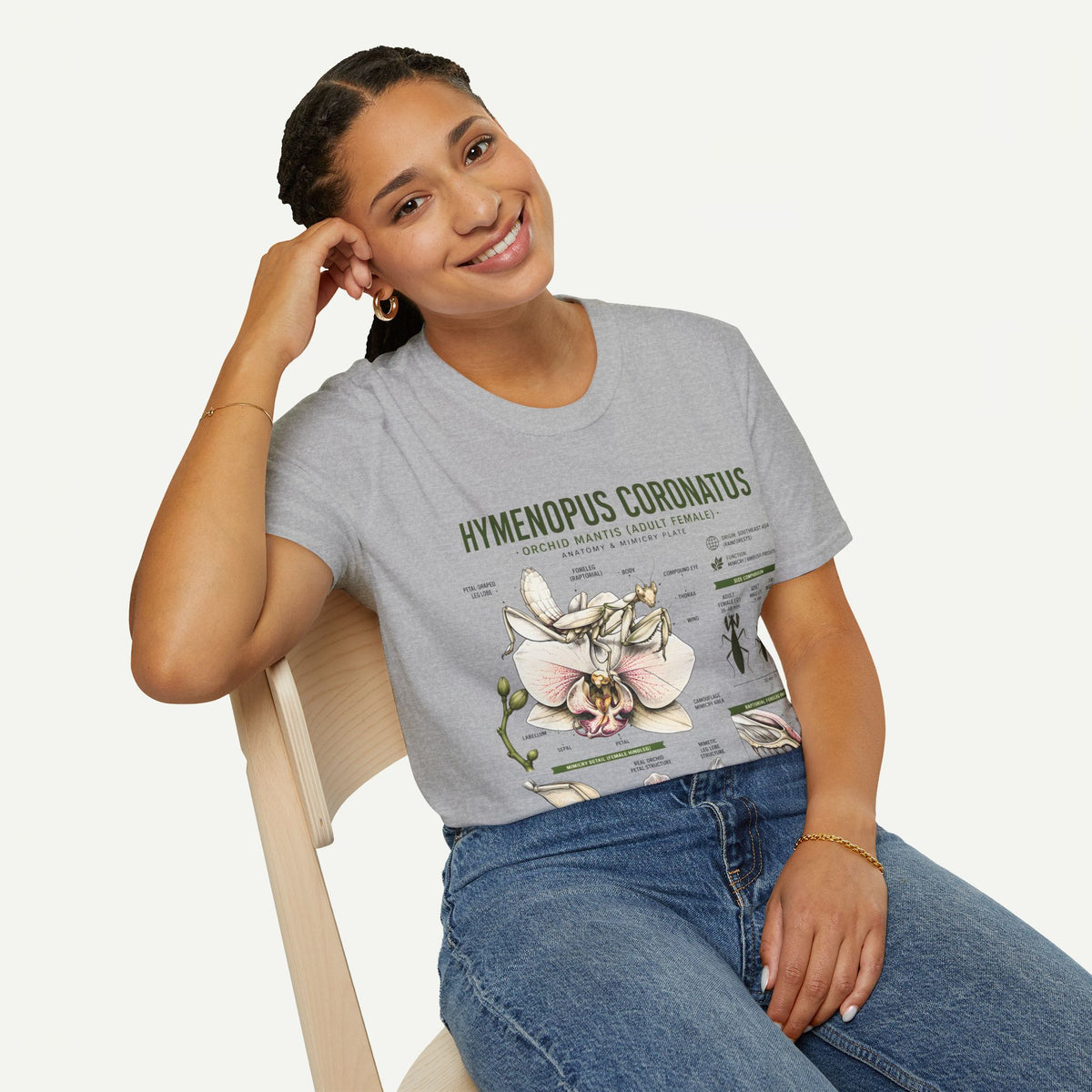 Mantis Anatomy Tee — Hymenopus Coronatus Orchid Mantis Illustration