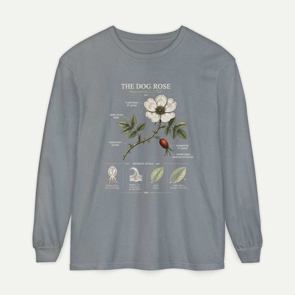 Vintage Botanical Long Sleeve Tee — Wild Rose Illustration