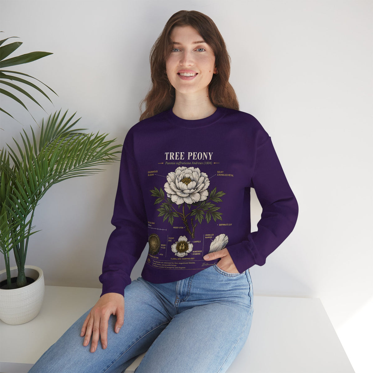 Tree Peony Botanical Sweatshirt — Vintage Flower Anatomy Crewneck