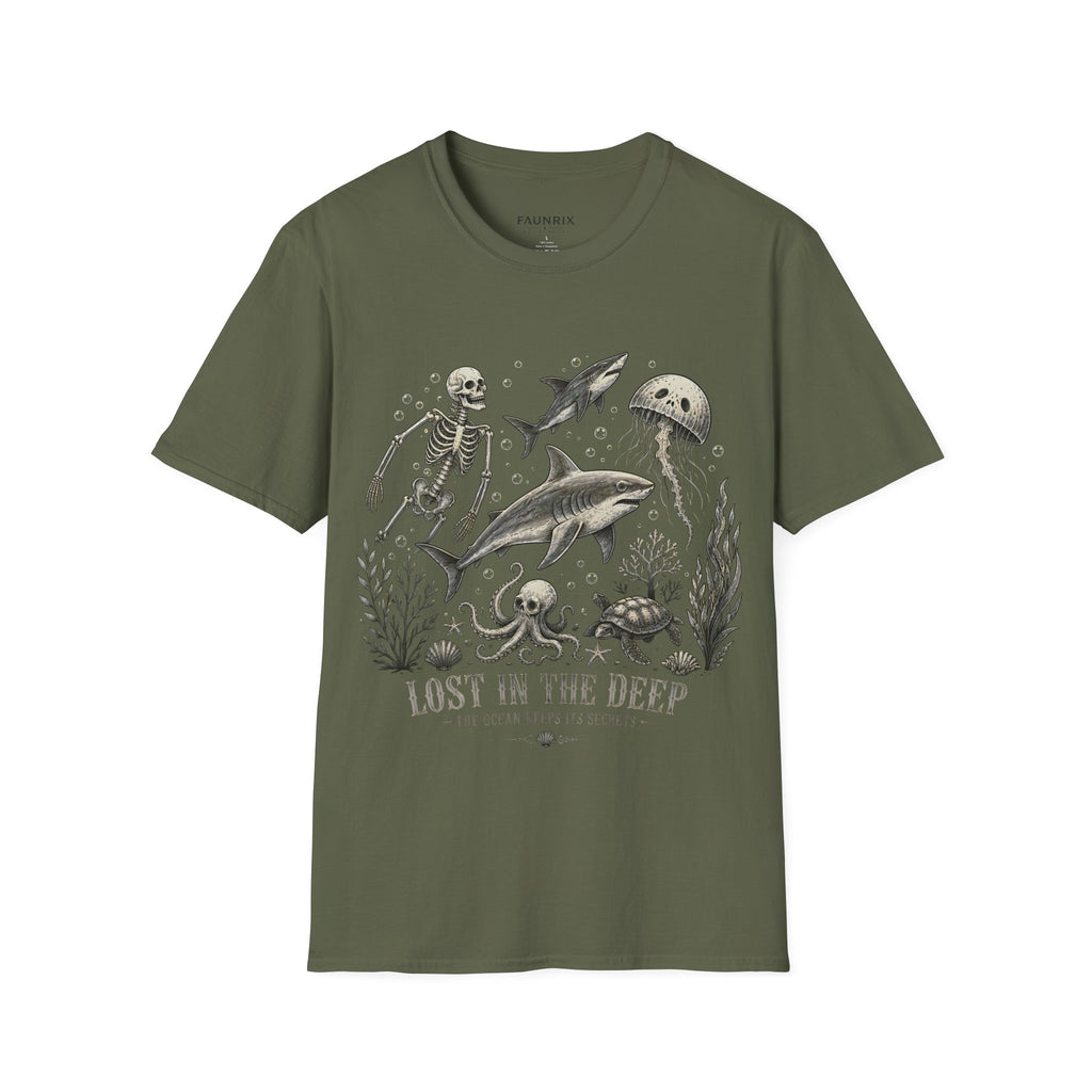 Ocean Skeleton Tee — "Lost in the Deep" Shark & Jellyfish Graphic Shirt