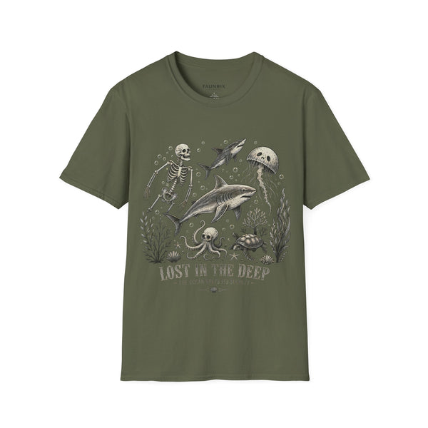 Ocean Skeleton Tee — "Lost in the Deep" Shark & Jellyfish Graphic Shirt